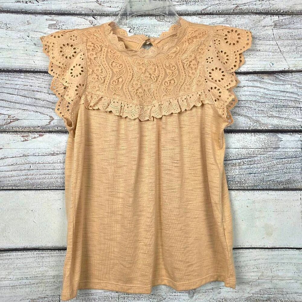 LC Lauren Conrad Peach Lace Flutter Sleeve Blouse XS